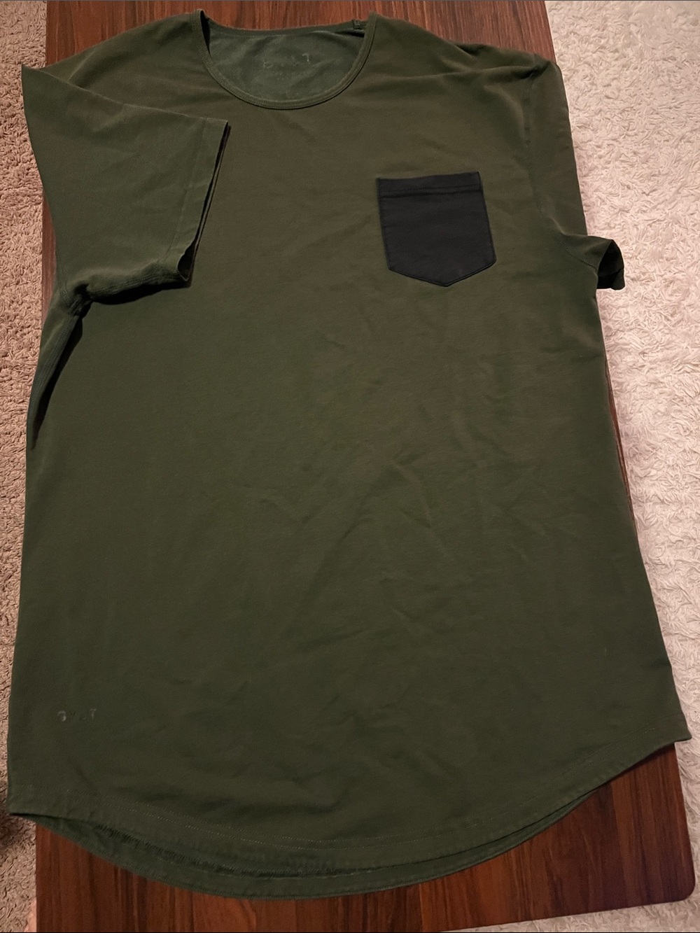 Men's BYLT Olive Green Pocket Crewneck T-Shirt drop cut crew neck